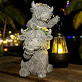 Solar Garden Outdoor Statues Lantern Figurines Light Decorations for Outdoor Patio Balcony Yard Lawn, Ideal Gifts for Mom Friends (Cement Gray- Cow) by Giyyomtr