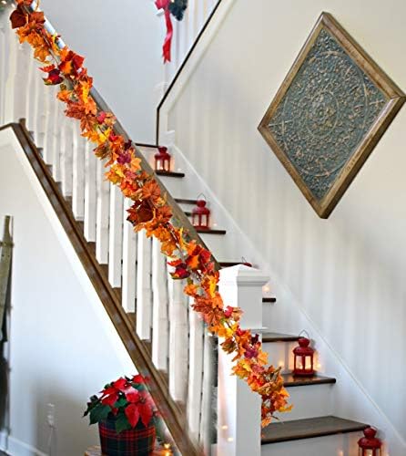 DearHouse 2 Pack Fall Garland Maple Leaf, 5.9Ft/Piece Hanging Vine Garland Artificial Autumn Foliage Garland Thanksgiving Decor for Home Wedding Fireplace Party Christmas (Orange) - Image 4