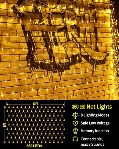200 LED Christmas Decorative Net Lights, 9.8ft x 6.6ft with 8 Modes, Connectable, Timer, Waterproof, Low Voltage Bush Mesh Lights for Christmas Decorations, Home, Wedding - Image 4