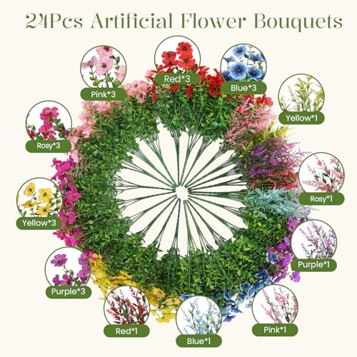 SHareconn 24 Bundles Artificial Flowers for Outdoors UV Resistant Decor - Image 2
