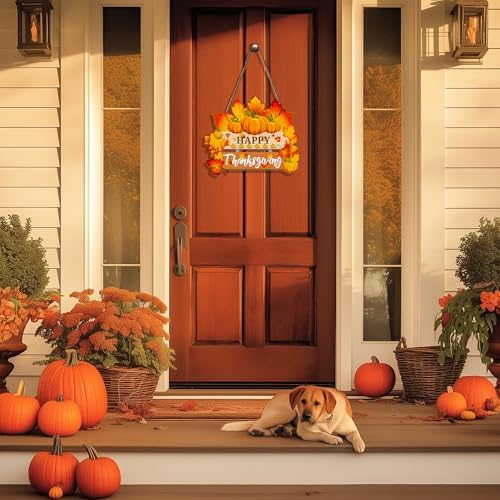 Thanksgiving Pumpkin Door Sign - Rustic Wall Art Plaque for Front Door, Home Office Decoration - Hanging Holiday Decor, 13.8x11 Inch - Image 6