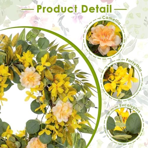 Wreaths for Front Door Decor Artificial Flower, 20" Wildflower Eucalyptus - Image 4