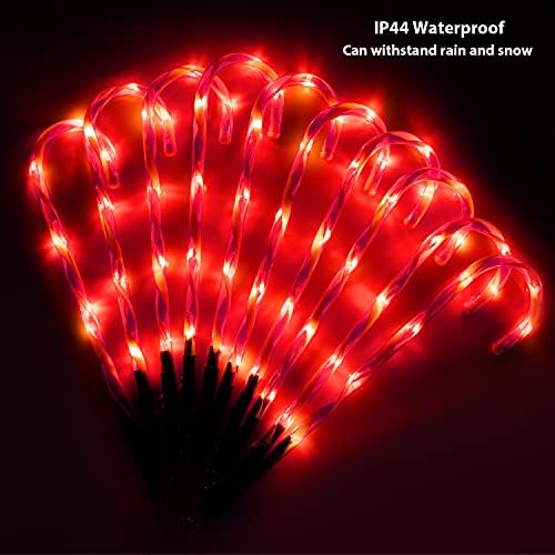 Candy Cane Outdoor Landscape Lights - 10 Pack 60 Red LEDs 21in Lighted Christmas Path Lights String with Memory Function 8 Flashing Modes End-to-End Plug in Waterproof Outside Candy Xmas Decorations - Image 4