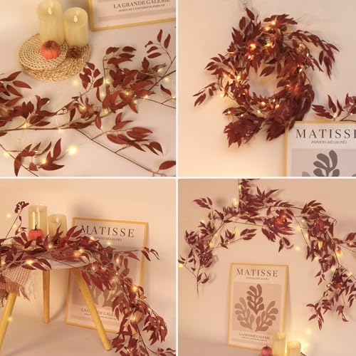 RECUTMS Artificial Silk Willow Vine Twig with Light 2P 5.9Ft Fall Garland - Image 6