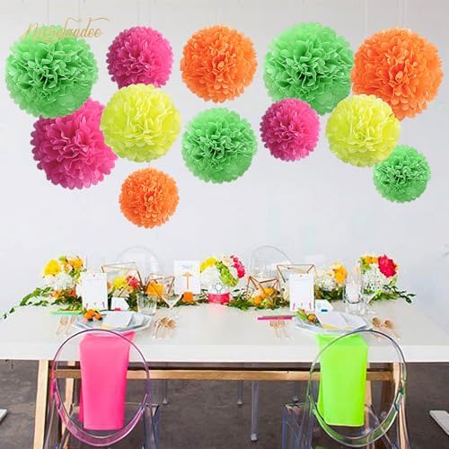 NICROLANDEE Blacklight Party Decorations 12 PCS Neon Tissue Paper Pom Poms - Image 6