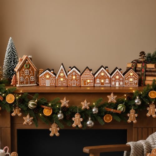 Yousoontic Christmas Table Decorations, Light up Gingerbread House Table Centerpieces Wooden Sign Decorations with LED Lights, 3D Block Xmas Decor for Christmas Tabletop Mantel Desk Home Office Party - Image 6