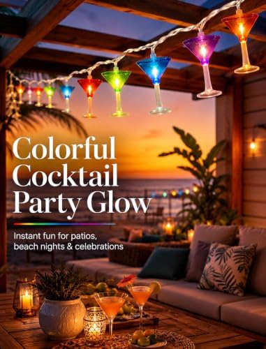 Multicolor Cocktail String Lights, 8.5Ft Cocktail Plug in Outdoor Party Lights with 10 LED Multicolor Cocktail Lights, Summer Patio Decorations String Lights for Bedroom Home Decks Party Lighting - Image 2