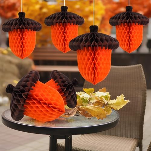 Fall Acorn Honeycomb Ball Decorations, 12in+8in - Image 3