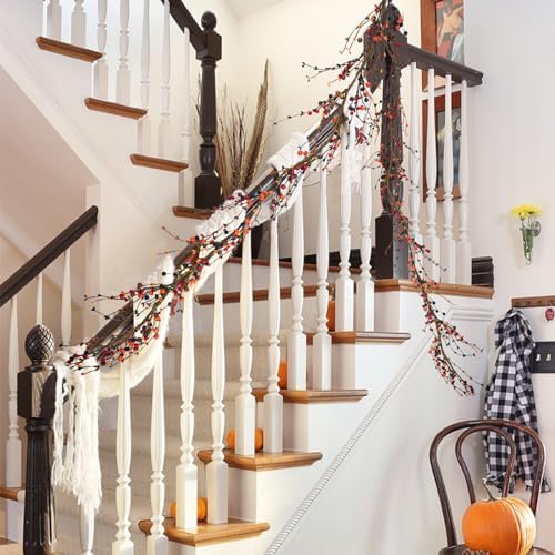 4.2 FT Fall Berry Garland - Artificial Orange Stems and Autumn Vine for Mantel, Fireplace, Christmas Tree, Front Door, Thanksgiving Table Decor - Image 4