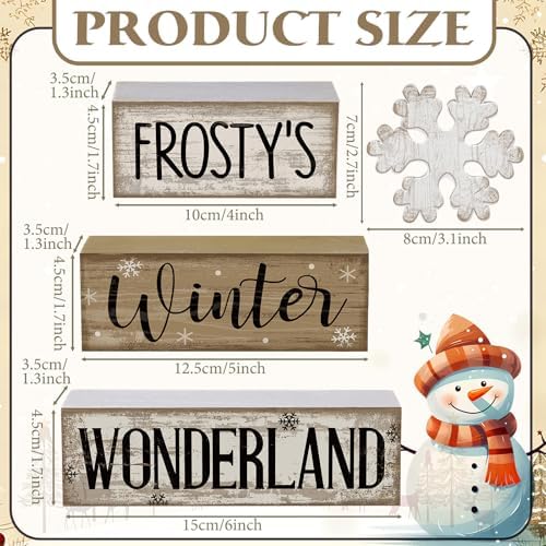 Lineshading 4 Pcs Winter Table Decorations Wooden Snowflake Decor Winter Tiered Tray Decor Rustic Snow Block Signs Gift Farmhouse Snowflake Table Centerpiece for Wonderland Party Kitchen Home - Image 3