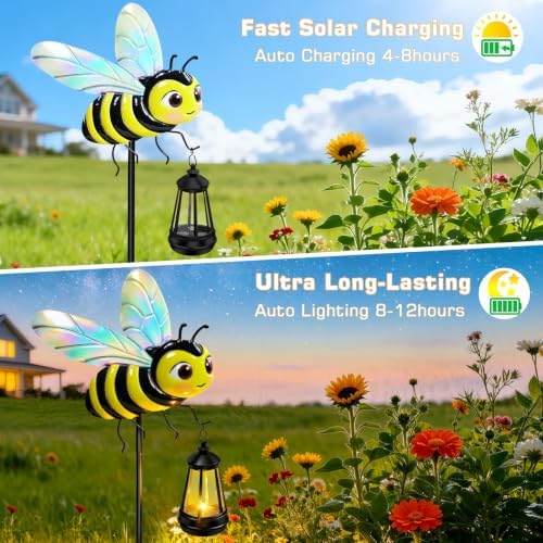 EDOF 2 Packs 32.28in Metal Bee Garden Stakes with Solar Lights Outdoor - Image 4