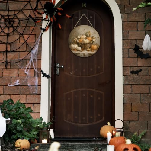 Fall Halloween Round Door Sign, 10 Inch Wooden Hanging Plaque with Rope, Rustic Autumn Wall Decor for Home Porch Entryway Halloween Party Decoration - A02 - Image 5