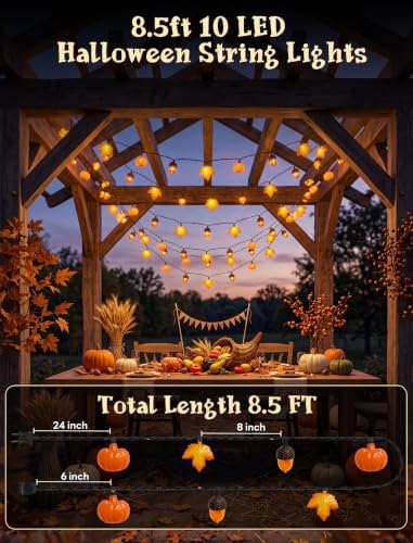 8.5FT Thanksgiving LED String Lights Plug-In 10 Pumpkin Leaves Acorn Decor - Image 2