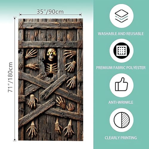 Halloween Door Banner 71x35 Scary Skeleton Boarded Up Porch Decor - Image 4