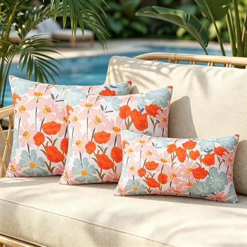 Pyonic Floral Outdoor Lumbar Pillows Covers 12x20 inch Waterproof Spring Summer Decor Outdoor Pillows for Patio Furnture Garden Bench Porch - Image 5