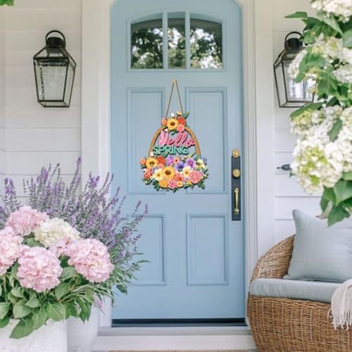 Wooden Spring Front Door Sign Hollow Flower Basket Welcome Sign Spring Decorations for Home Colorful Hanging Door Decor for Front Porch Wall Party Easter Outdoor Indoor - Image 7