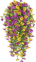 4 Pcs Artificial Hanging Flowers for Outdoors Spring Summer Faux Silk Daisy Flowers UV Resistant Fake Plants Eucalyptus Realistic for Outside Home Indoor Planter Porch Yard Decor Yellow Purple by Unknown
