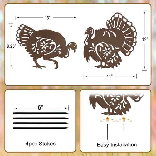 Metal Turkey Thanksgiving Yard Signs,Fall Decorations Outdoor Garden Stakes - Image 6