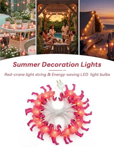 Flamingo String Lights, 12FT 20 LED Summer String Lights with UL Certified Plug, Waterproof Tropical Party Decorations for Patio, Warm White Hawaiian String Light for Garden Backyard Bedroom Decor - Image 5