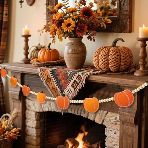 CESOF Fall Decorations for Home Pumpkin Garland, Hanging Felt Pumpkins - Image 5