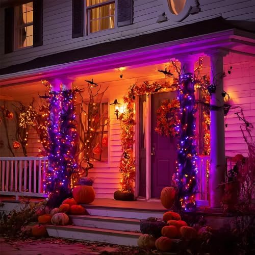 Dazzle Bright Halloween String Lights, 600 LED 196 FT Waterproof Black Wire String Lights with 8 Lighting Modes, Halloween Decorations Outdoor for Party Yard Garden Decor, Purple and Orange - Image 5