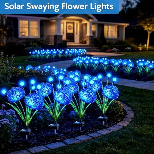 Solar Garden Lights, 8 Pack Blue Solar Swaying Firefly Lights With Flowers, Waterproof Blue Flowers Light Outdoor for Garden Patio Yard Pathway Fall Decoration, Gifts for Women Mother's Day - Image 5
