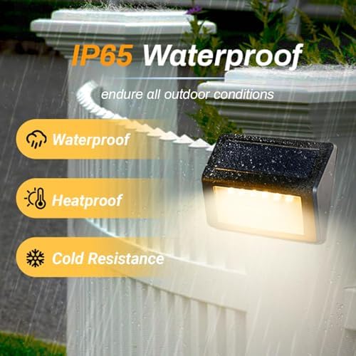 Bright Solar Fence Lights, 6 Pack Outdoor Step Lights, IP65 Waterproof, 3000K Warm-White, Dusk to Dawn Outdoor Lighting with 6 LED for Wall, Garage, Patio, Exterior, Porch - Image 4