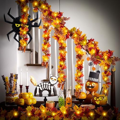 2Pcs Fall Maple Leaf Garland with Yellow Lights - Image 7