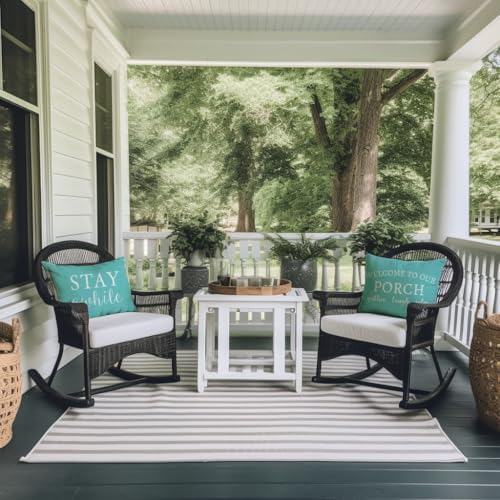PANDICORN Outdoor Lumbar Throw Pillow Covers 12x20 Inch Set of 2, Turquoise - Image 3