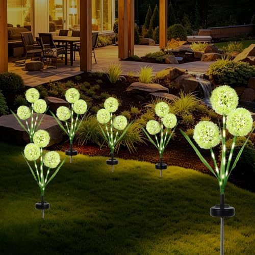 MorTime 2 Pack Solar Garden Outdoor Lights, with 6 Dandelion Flower Design Lights for Patio Garden Backyard Holiday Yard Party Wedding Outdoor Spring Decor, Warm White - Image 5