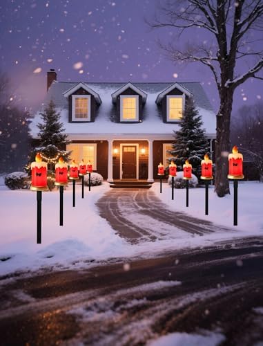 10.5FT Christmas Pathway Lights, 5PK LED Candle Yard Stake Lights - Image 5