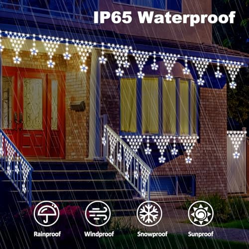 (New) Outdoor Christmas Lights, 13.8ft 218 LED Outdoor String Lights, Icicle Christmas Decoration Lights for Eaves, Indoor, Garden, Patio, Wedding, Xmas Decoration - White - Image 4