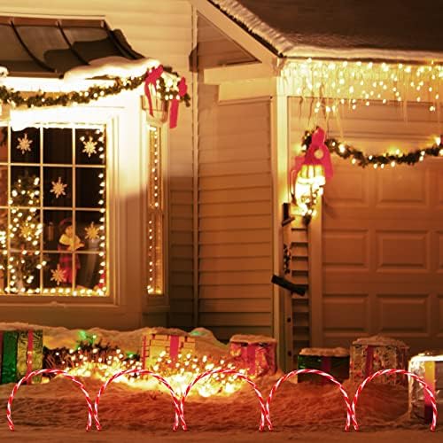 10 Pack 17" 160LED Pathway Lights Outdoor - Candy Cane Lights Lighted Waterproof for Yard Sidewalk Walkway Markers Arch Lawn Stake Light with 11-Functions (RED and White) - Image 4