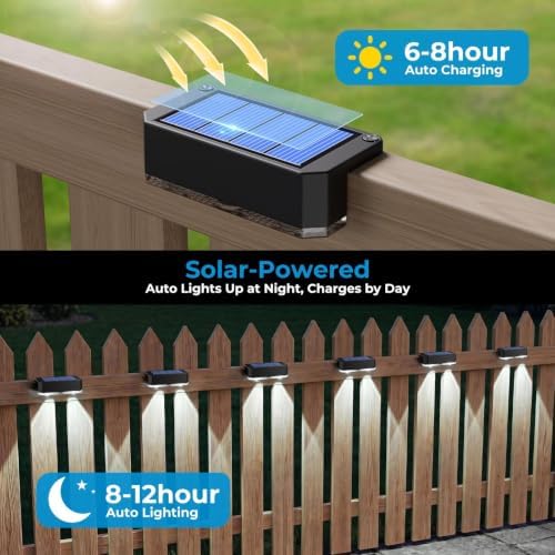 Peasur 8 Pack Solar Fence Lights Outdoor, Deck Light Solar Powered, IP65 Waterproof Led Riling Solar Lights for Outside Yard Step, Cool White - Image 3
