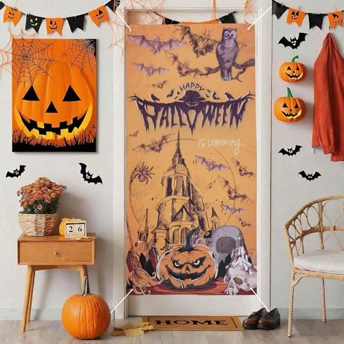 Halloween Decorations Pumpkin Skull Door Cover Decor for Indoor Outdoor Holiday Party Front Door Decoration - Image 2