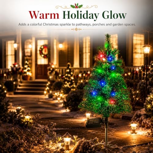 FANFX Solar Christmas Tree Lights 2 Pack Outdoor Pathway Yard Holiday Decor - Image 4