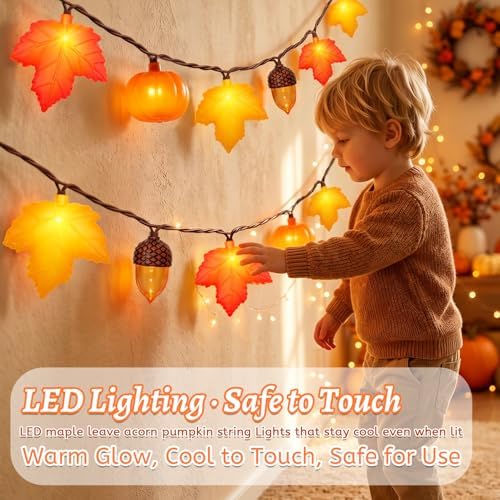 8.5Ft 10 LED Fall String Lights Plug in LED Autumn Lights String with Orange Yellow Maple Leaf Pumpkin and Acorn, Ideal for Home Mantel Courtyard Party Fall Harvest Decor & Thanksgiving Decorations - Image 6
