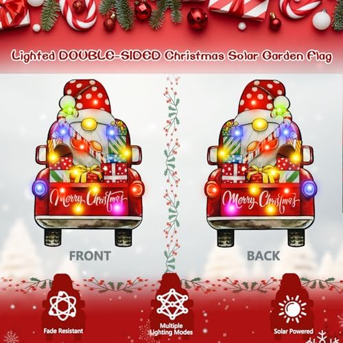 12x18 Lighted Christmas Dwarf Garden Flag, 8 Modes Solar LED - Image 4