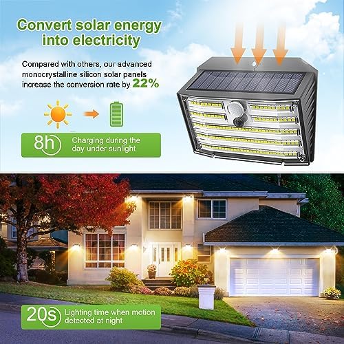 CLAONER Solar Lights Outdoor [ /126 LED], Wireless Motion Sensor Lights, IP65 Waterproof Security Lights 3 Modes, 270° Lighting Angle, Ultra-Bright Wall Lights for Deck Patio Fence Garage - Image 3