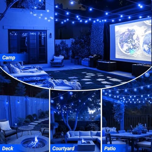 LAMPHOME 2PACK LED Outdoor String Lights, 26ft Patio Lights with 12+1 Edison Shatterproof Bulbs(1 Spare), UL Waterproof Connectable Dimmable Outside Lights for Backyard Porch Deck Garden Decor, Blue - Image 4