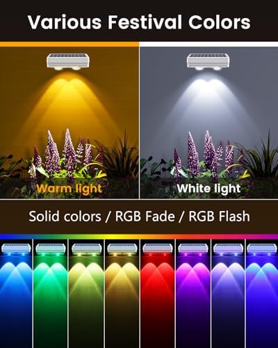 JOFIOS Solar Fence Lights Outdoor Waterproof, 80 Lumens Solar Lights for Fence with Warm White & RGB 8 Colors,Outdoor Solar Light for Deck, Patio, Backyard, Fence, Railing (8-Pack-White) - Image 3