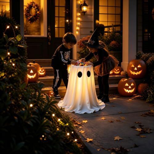 USB Powered Halloween Ghost Candy Bowl Stand w/ 8-Mode Remote LED Lights - Image 2