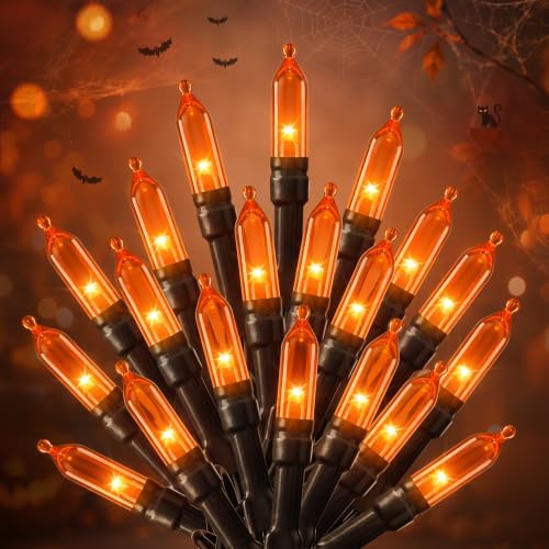 Orange LED Outdoor Halloween Lights, Halloween Decorations, 39 FT 100 LED Mini Lights with 8 Lighting Modes,Connectable String Light Plug in for Garden Patio Party Haunted House Ghost Holiday Decor by Brightown