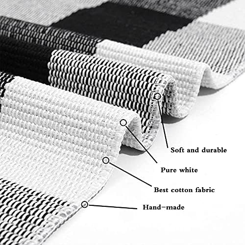 SEEKSEE Fall Decor Buffalo Plaid Outdoor Rug 24x52 Black and White Front Door Mat, Layering Rug for Porch, Washable Doormat, Cotton Area Rug for Outdoor Entrance Entryway Patio Porch Decor - Image 7