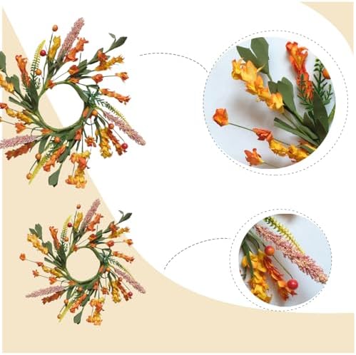 6pcs 11” Fall Mini Forsythia Flower Mini Candle Wreath for Home Decor, Set of 6 Pcs Autumn Flower Mini Wreaths Set for Closet Kitchen Fireplace, Fall Forsythia Candle Ring - Image 5