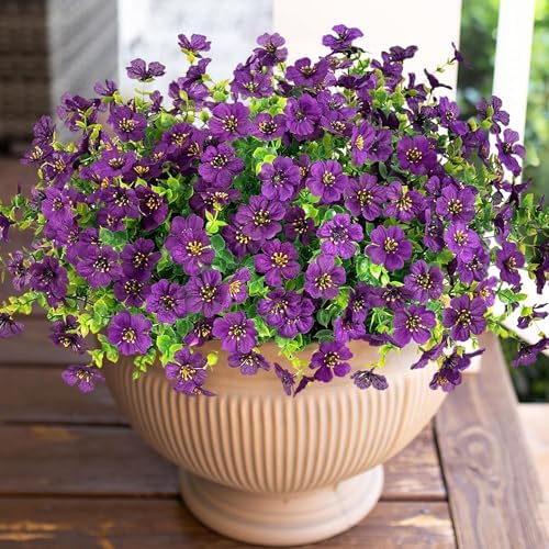 HyeFlora Artificial Flowers for Outdoor Indoor Garden Home Decoration, Faux Flower Daisy with Eucalyptus Leaves Fake Plants Greenery Boxwood Porch Patio, 12 Bundles (Purple 2) - Image 6