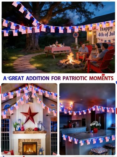 4th of July Lights 2PK Red White and Blue Battery String Lights with Flags - Image 5