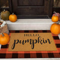 2 Pcs Fall Door Mat Combo Set Imitation Coir Welcome Mat, 43" x 28" Buffalo Plaid Rug Outdoor for Fall Halloween Thanksgiving Rustic Farmhouse Indoor Autumn Mats Hello Pumpkin (Orange and Black Plaid) by Giaueoa