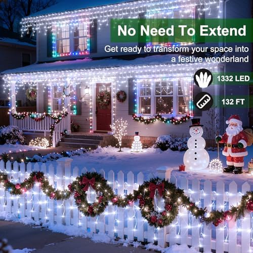 1332 LED 132FT Christmas Lights,296 Drops Icicle Lights with 12 Modes - Image 2