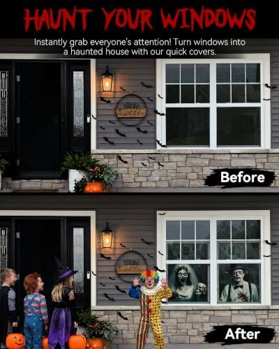 2pcs Halloween Window Cover Decor, Scary Ghost Curtain Outdoor - Image 5
